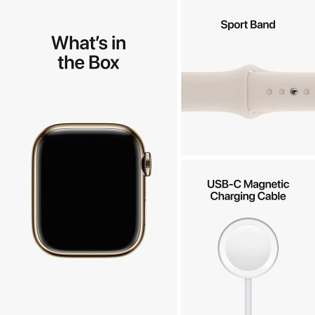 Apple Watch Series 8 with Sports Band (41mm Retina LTPO OLED Display, Gold Stainless Steel Case) - Image 6
