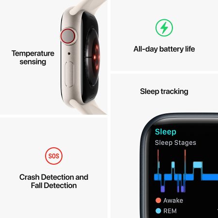 Apple Watch Series 8 with Sports Band (41mm Retina LTPO OLED Display, Gold Stainless Steel Case) - Image 5