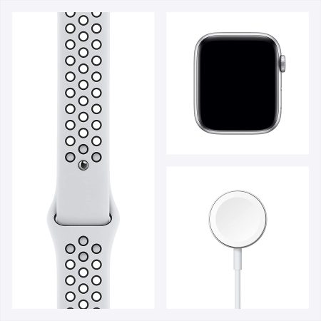 Apple Watch Nike SE GPS, 44mm Silver Aluminium Case with Pure Platinum/Black Nike Sport Band - Regular - Image 7
