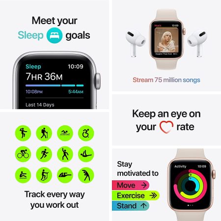 Apple Watch SE (GPS + Cellular, 40mm) - Gold Aluminium Case with Starlight Sport Band - Regular - Image 4