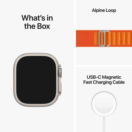 Apple Watch Ultra GPS + Cellular, 49mm Titanium Case with Orange Alpine Loop - Large, Precision - Image 7