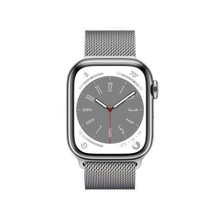 Apple Watch Series 8 [GPS + Cellular 41 mm] Smart Watch w/ Silver Stainless Steel Case with Silver Milanese Loop. Fitness Tracker, Blood Oxygen & ECG Apps, Always- On Retina Display, Water Resistant - Image 2