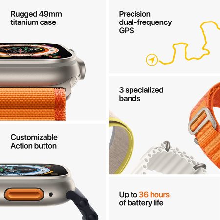 Apple Watch Ultra GPS + Cellular, 49mm Titanium Case with Starlight Alpine Loop - Medium, Precision - Image 6